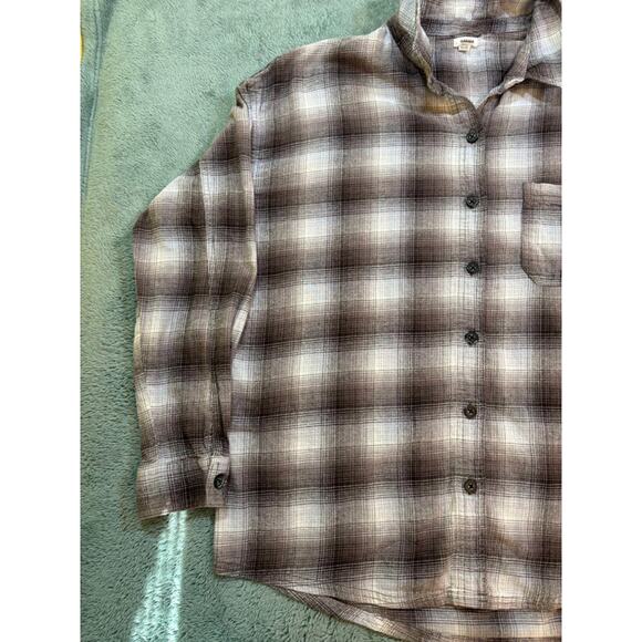 Garage Plaid Flannel Button Up Shirt Brown Cream Size M - Picture 5 of 11